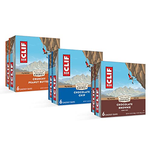 CLIF BARS - Energy Bars - Chocolate Chip Crunchy Peanut Butter and Chocolate Brownie - Plant Based - Made with Organic Oats (2.4 oz 6 Packs Total 36 Bars) - 541342745063
