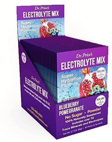 Electrolyte Mix Super Hydration Formula + Trace Minerals New! Blueberry-Pomegranate Flavor (30 Powder Packets) Sports Drink Mix Dr. Price's Vitamins No Sugar, Non-GMO, Gluten Free & Vegan - 543360056800