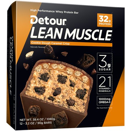 Detour Lean Muscle Whey Protein Bar, Cookie Dough Caramel Crisp, 3.2 Ounce (Pack of 12) - 597887953173