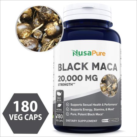 Black Maca Root 20000mg 180 Veggie Capsules (Vegetarian, Non-GMO, Gluten Free) Max Strength, Maca Root Extract Supplement from Peru - Support Reproductive Health - 600137598922