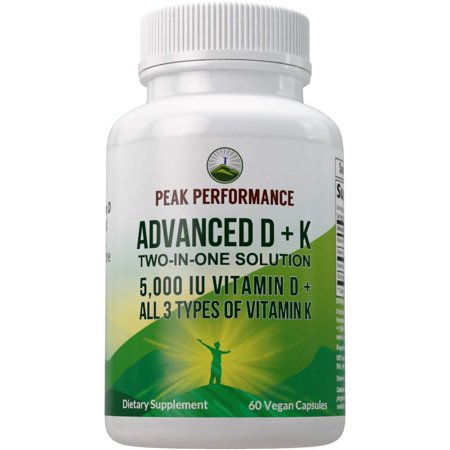 Advanced Vitamin D 5000 IU with All 3 Types of Vitamin K by Peak Performance. Vitamin D3 and Vitamin K2 K1 MK-7 (MK7) MK4 Supplement. 60 Small and Easy to Swallow Vegetable Pills (5000 - 600137613342