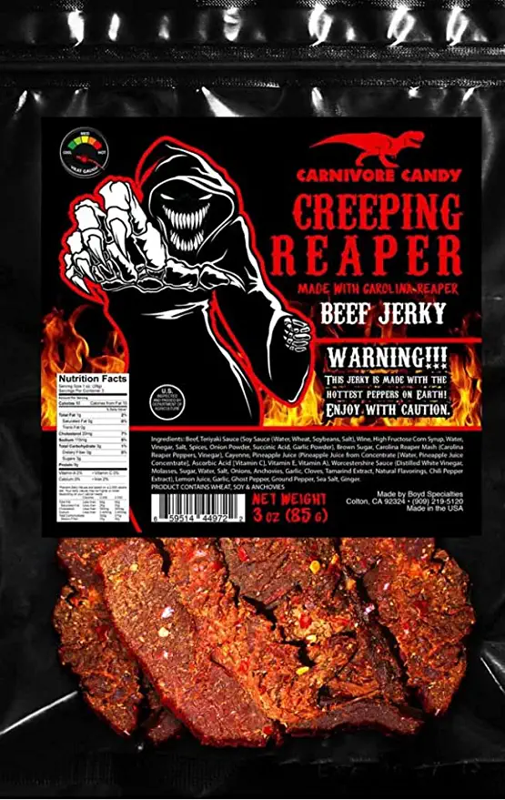  JURASSIC JERKY’S “CREEPING REAPER” Carolina Reaper Beef Jerky (1)-3oz Bag The Reaper is the HOTTEST Pepper in the world! Sweet with Heat~  - 600173950388