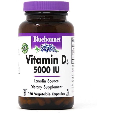 BlueBonnet Bluebonnet Vitamin D3 5000 IU Vegetable Capsules, 120 Count - 600609964385