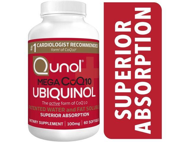 Qunol Mega Ubiquinol CoQ10 100mg, Superior Absorption, Patented Water and Fat Soluble Natural Supplement Form of C0Q10, Antioxidant for Heart Health, 60 Count (Pack of 1) Softgels (B00ZQULF1C) - 601896935591