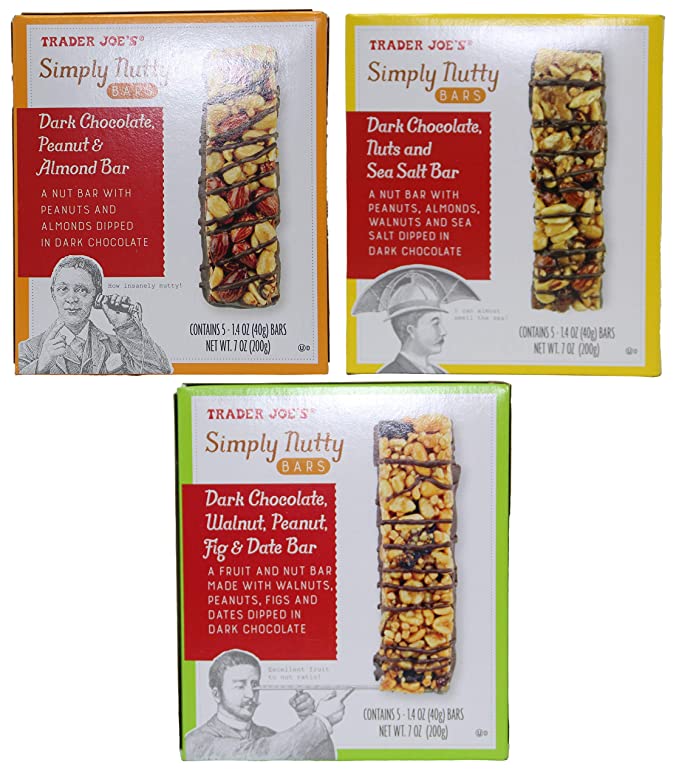  Trader Joes Simply Nutty Bars Dark Chocolate Variety Bundle 15 Bars  - 602318411518