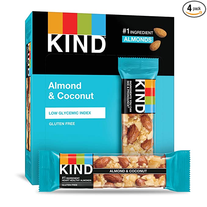 KIND Bars, Almond & Coconut, Gluten Free, Low Sugar, 1.4 Ounce, 4 Count - 602652171635
