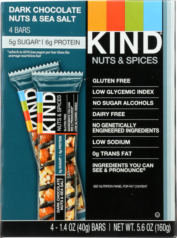 KIND: 4 Pack Dark Chocolate Nuts and Sea Salt Bar, 5.6 oz - 0602652171680