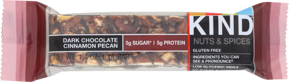KIND: Nuts and Spices Bar Dark Chocolate Cinnamon Pecan, 1.4 oz - 0602652176524