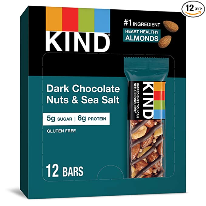  KIND Nut Bars, 1.4 Ounce (Pack of 12), Dark Chocolate Nuts and Sea Salt, Gluten Free, 5g Sugar, 6g Protein  - 602652177514