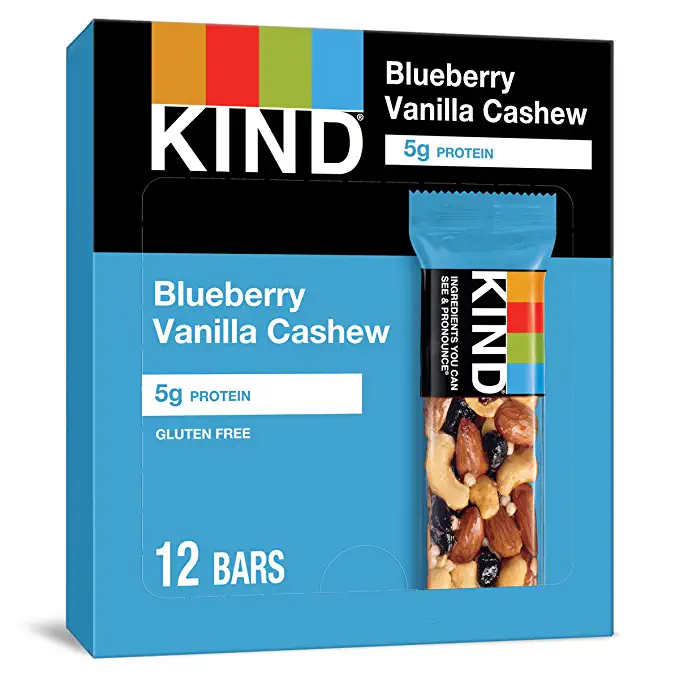  KIND Bars, Blueberry Vanilla & Cashew, Gluten Free, Low Sugar, 1.4oz, 12 Count  - 602652177583
