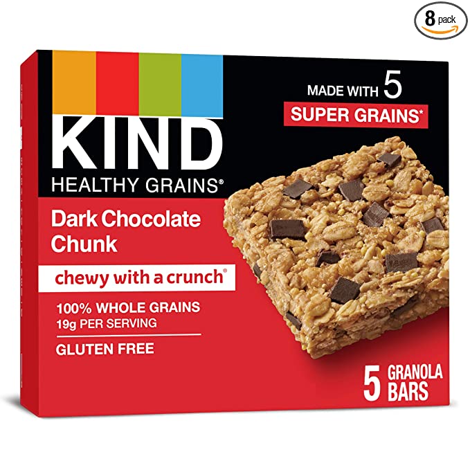 KIND Healthy Grains Bars Dark Chocolate Chunk Gluten Free, 1.2 oz, 5 Count, HGB DCC, 40 Count, (Pack of 8) - 602652180644