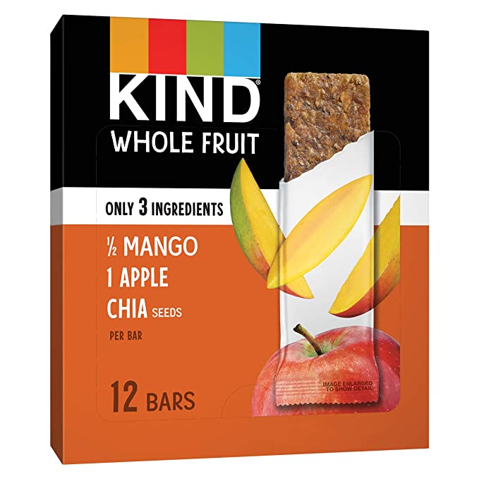  KIND, Whole Fruit Bars Gluten Free No Sugar Added 1.2oz, Mango Apple Chia, 12 Count  - 602652242014