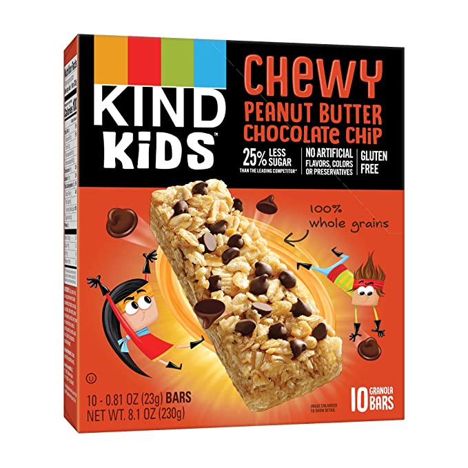 KIND Kids Granola Chewy Bar, Peanut Butter Chocolate Chip, 10 Count - 602652260865