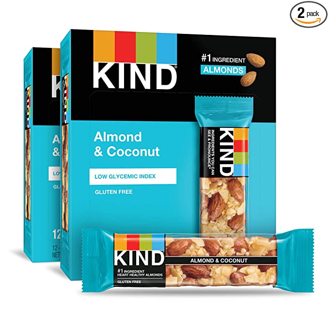 KIND Nut Bars, Almond and Coconut, 1.4 Ounce, 24 Count, Gluten Free, Low Glycemic Index, 3g Protein - 602652273742