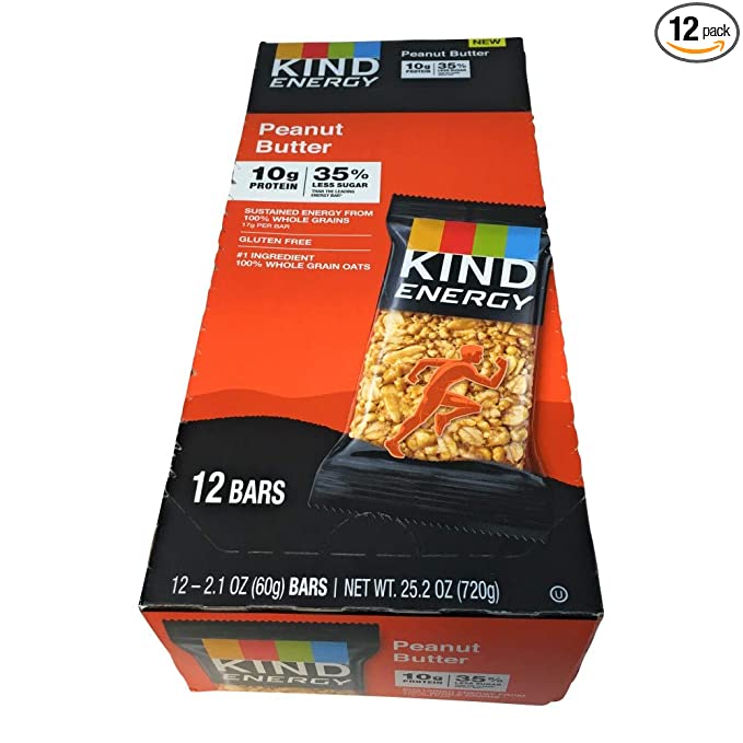  KIND Energy Bar, Peanut Butter, Gluten Free, Low Sugar, 1.76oz, 12 Count  - 602652282058