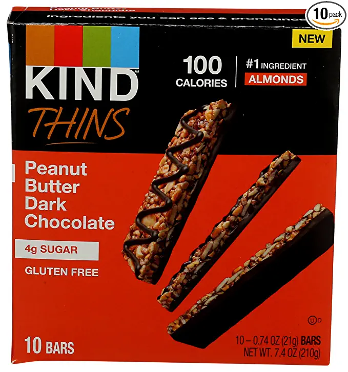 KIND THINS Peanut Butter Dark Chocolate Bars, Gluten Free, 100 Calories, 0.74 oz bars, 10 count - 602652296666