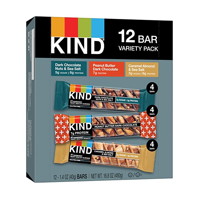 KIND Nut Bars Favorites Variety Pack, 1.4 Ounce, 12 Count, Dark Chocolate Nuts and Sea Salt, Peanut Butter Dark Chocolate, Caramel Almond and Sea Salt - 602652296796
