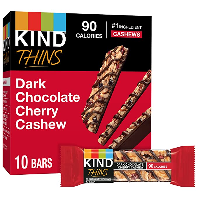  KIND THINS Dark Chocolate Cherry Chashew Bars, Gluten Free, 5g Sugar, 0.74 oz bars, 10 count - 602652418839