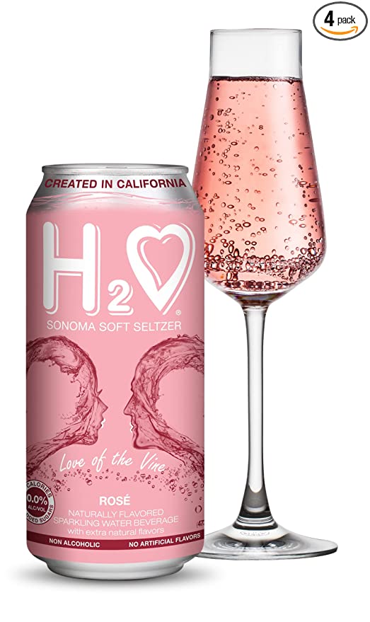  H2O Soft Seltzer (New Varietal!) The World’s First California Wine-Infused Bubbly Refreshment, 0.0% Non-Alcoholic (Sparkling Rosé)  - 603253136085