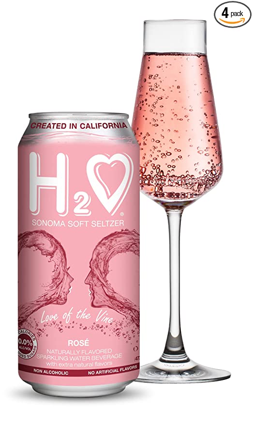 H2O Soft Seltzer (New Varietal!) The World’s First California Wine-Infused Bubbly Refreshment, 0.0% Non-Alcoholic (Sparkling Rosé) - 603253136085