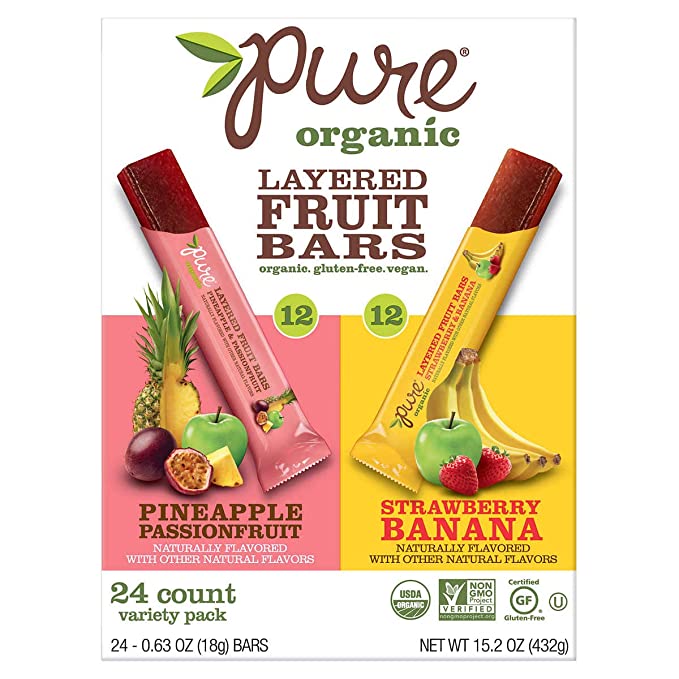  Pure Organic Layered Fruit bar Variety Package, 12 - Pineapple Passionfruit & 12 - Strawberry Banana 0.63 oz (Pack of 24)  - 603784531809