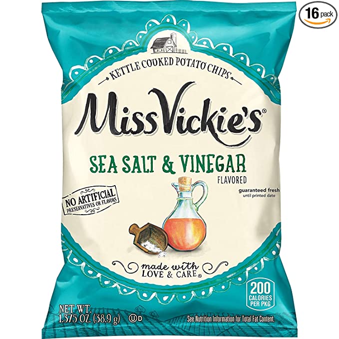  Miss Vickie's Sea Salt & Vinegar Flavored Kettle Cooked Potato Chips 1.375 oz Bags - Pack of 16  - 605927419920
