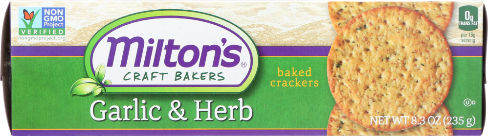 MILTON’S: Multi-Grain Gourmet Crackers Garlic and Herb, 8.3 oz - 0606541922445