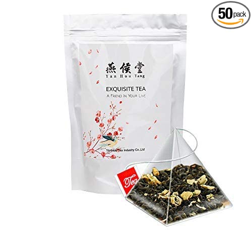  Yan Hou Tang Organic Jasmine Green Tea Bags 50 Counts Flower Flavor Taste Sugar Free Loose Spice Leaf for Detox Improves Digestion Stress Reduction Relief SGS FDA Verified  - 607128987901