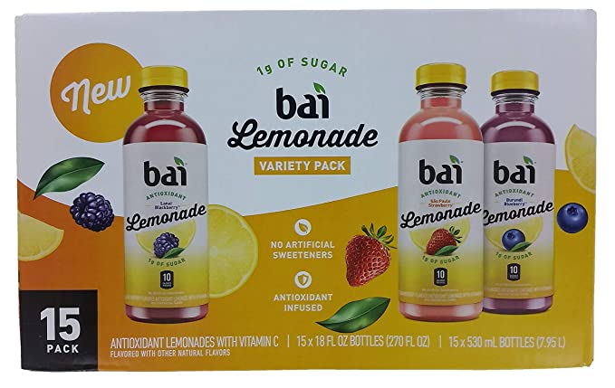 Bai Lemonade Antioxidant Infused Variety Pack (18 fl. oz. bottles, 15 pk.) - 607169098178
