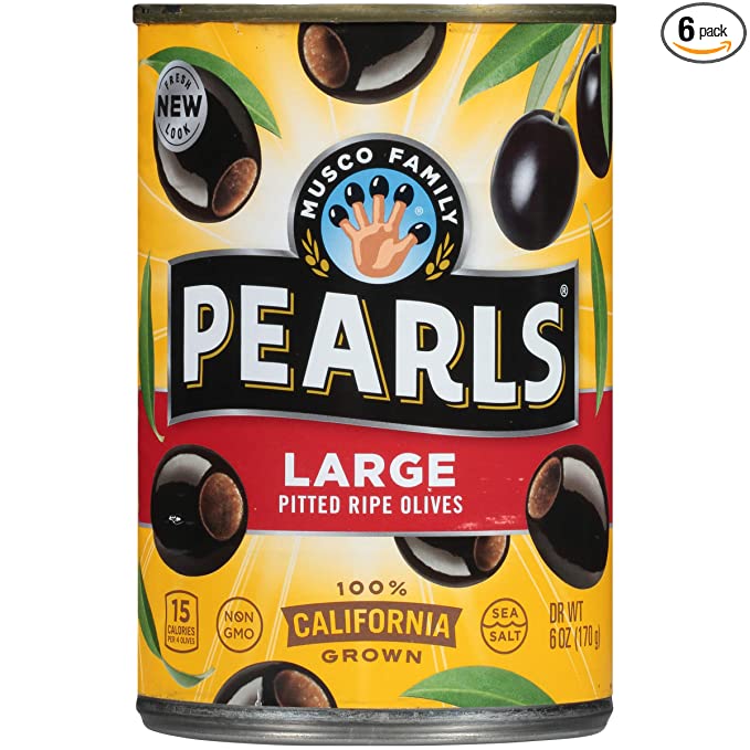  PEARLS, Ripe Pitted, Large Black Olives, 6 oz, Pack of 6  - 072999442635
