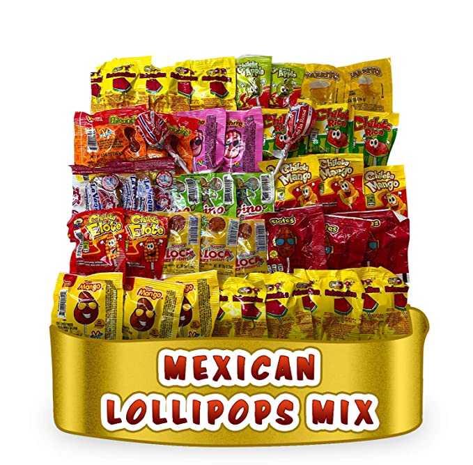  Mexican Candy Lollipops Mix Assortment (36 Count) Variety Pack of Sweet, Sour & Spicy, Includes Rebanaditas, Vero Mango, De La Rosa, Pipeno, Pina Loca, El Azteca Chileta, La Vaquita by Look-On  - 608374875059