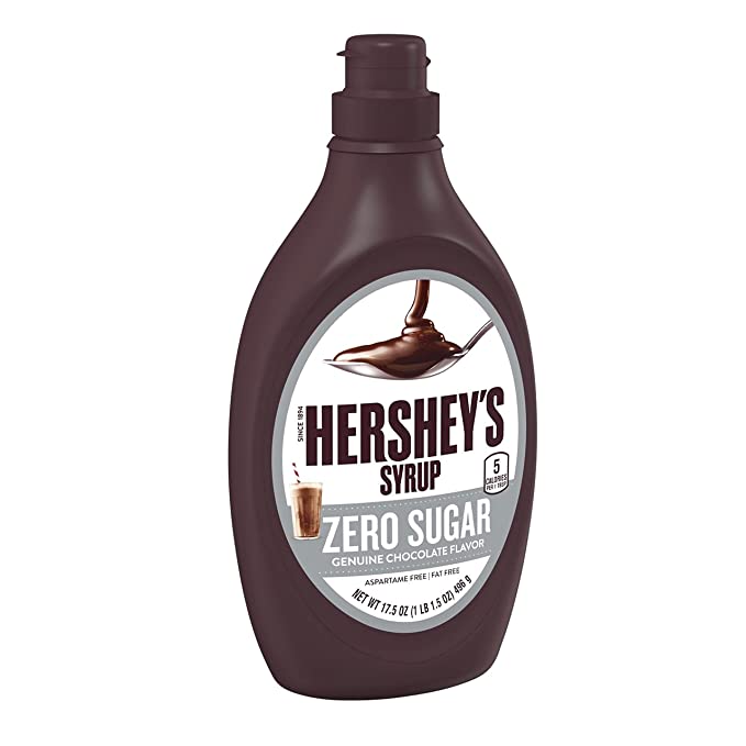 HERSHEY'S Sugar Free Chocolate Syrup, Fat Free, Gluten Free, 17.5 oz Bottles (12 Count) - 034000001255