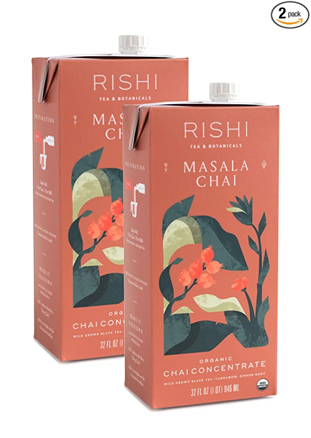 Rishi Tea Masala Chai Concentrate Beverage | Immune Support, USDA Certified Organic, Fair Trade Black Tea, Antioxidants, Energy-Boosting | 32 oz Carton, 8 Servings (Pack of 2)… - 610366405663