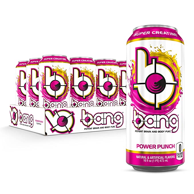 Bang Power Punch Energy Drink, 0 Calories, Sugar Free with Super Creatine, 16 Fl Oz (Pack of 12) - 610764863621