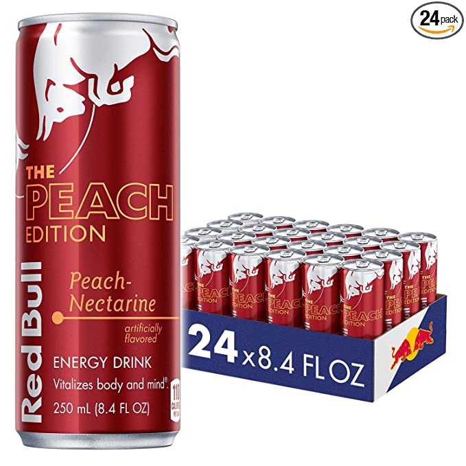 Red Bull Energy Drink, Peach Edition, 8.4 Fl Oz (Pack of 24) - 611269333596