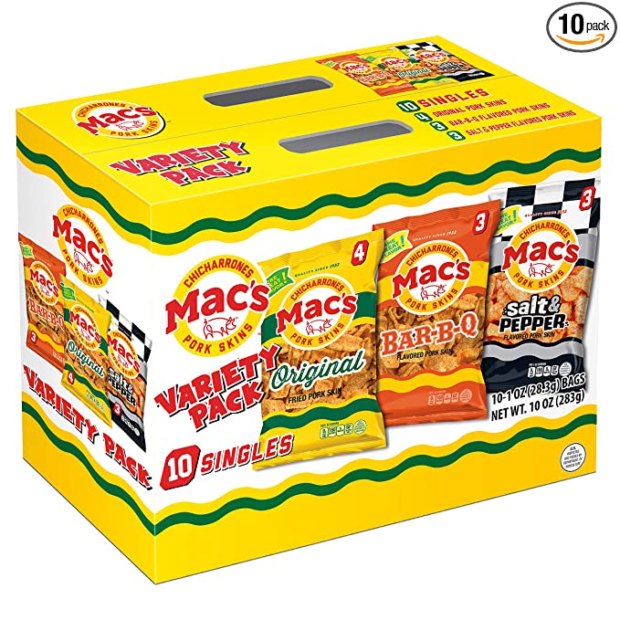  Mac's Variety Pack Pork Rinds, 1 Oz Bags, 10 Count - 611417409975
