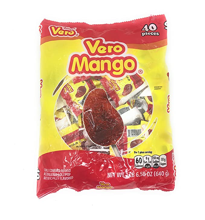  Dulces Vero Vero Mango Paleta De Caramelo Con Chile Mexican Hard Candy Chili Pops 40 Pc  - 611417705411