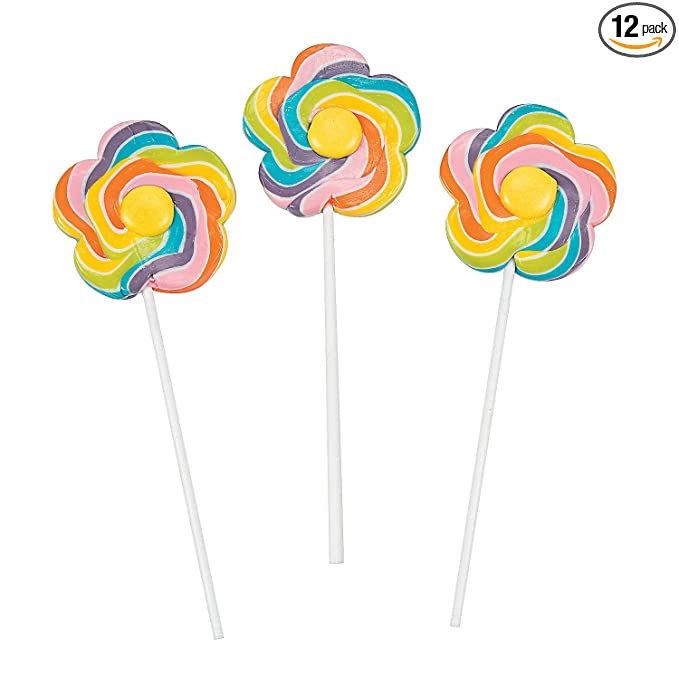  Flower Shaped Large Swirly Lollipops Suckers - 12 Individually Wrapped - Party Candy  - 612113262888