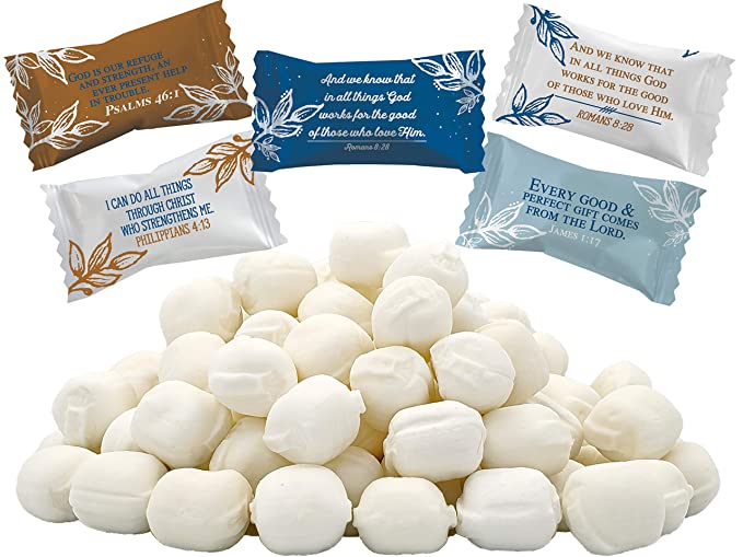  Bible Verses Buttermints, Mint Candies, After Dinner Mints, Butter Mint Candy, Fat-Free, Individually Wrapped (110 Pieces)  - 612637257513