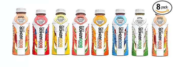  Lyte BodyArmor Super Drink Variety Pack, Berry Punch, Tropical Coconut, Watermelon, Orange Clementine, Blueberry Pomegranate, Coconut, Peach Mango 16 Oz (Pack of 8, Total of 128 Oz)  - 612637262579