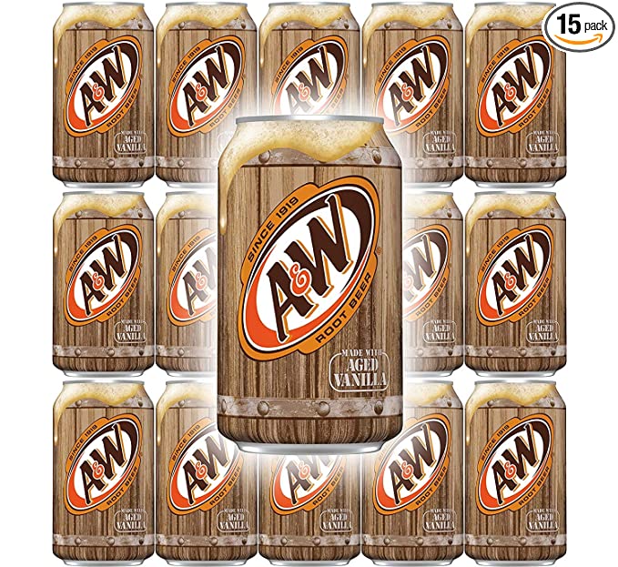  A&W Root Beer, Soft Drink Soda, 12 Fl Oz Can (Pack of 15, Total of 180 Fl Oz)  - 612637269660
