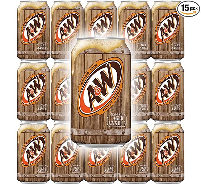 A&W Root Beer, Soft Drink Soda, 12 Fl Oz Can (Pack of 15, Total of 180 Fl Oz) - 612637269660