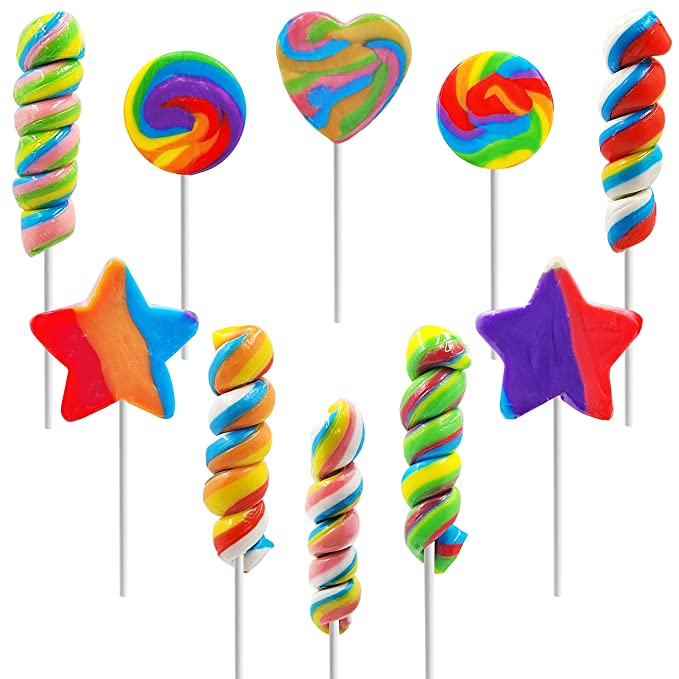  Assorted Mini Rainbow Swirl Lollipops and Rings,Assorted Flavors, Great for Birthday Parties, Events, and Goody Bag Fillers, Party Favors, Individually Wrapped Sucker(12-Pack)  - 612637271779