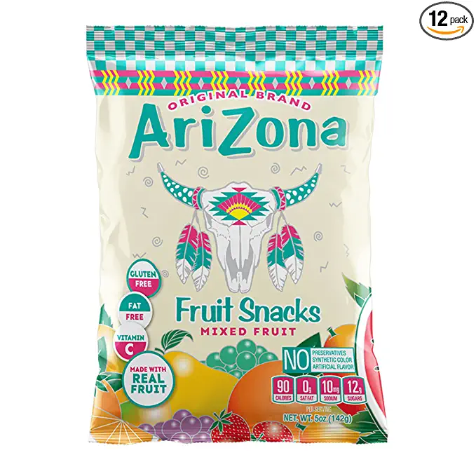  Arizona Fruit Snacks, Gluten Free Mixed Fruit Gummy Chews, 5 Ounce Individual Single Serve Bags (Pack of 12) - 613008753047