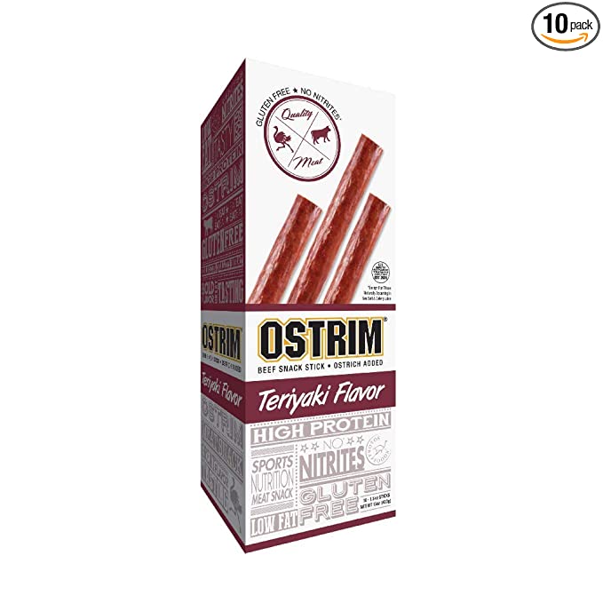  Ostrim Beef & Ostrich Jerky Snack Sticks-Teriyaki Flavor, 1.5 oz (Pack of 10)  - 613911104196