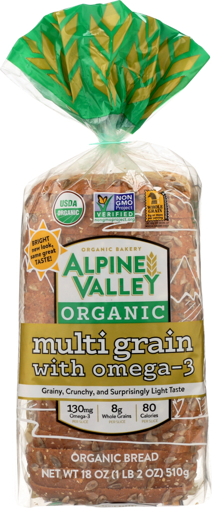 ALPINE VALLEY: Bread Organic Multi Grain with Omega-3, 18 oz - 0614074001629