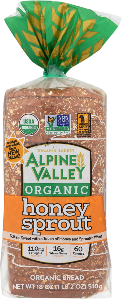 ALPINE VALLEY: Bread Sprouted Honey Wheat with Flaxseed, 18 oz - 0614074001643