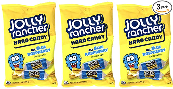  Jolly Rancher Hard Candy All Blue Raspberry 7 Ounce Bags Individually Wrapped Blue Candy (Pack of 3)  - 615499592150
