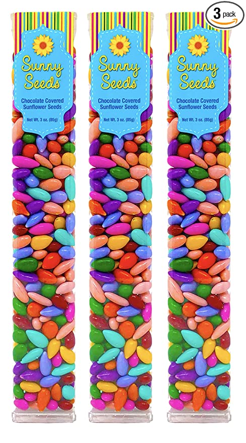  Chocolate Covered Sunflower Seeds Multicolored Candy Coated Treats - Rainbow Party Favors - Sweet and Crunchy Topping - Pack of 3  - 615499592761