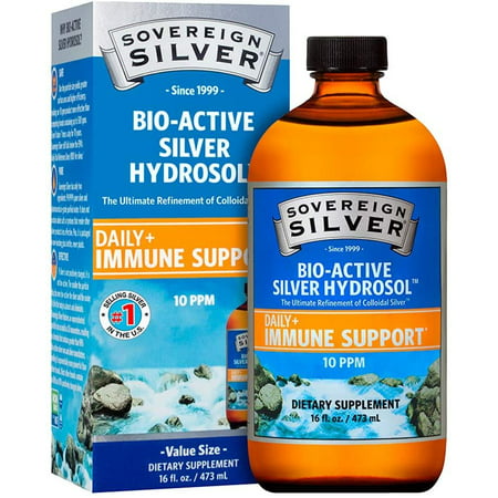 Sovereign Silver Bio-Active Silver Hydrosol for Immune Support - Colloidal Silver - 10 ppm 16oz 473mL - Economy Size - 616833274022
